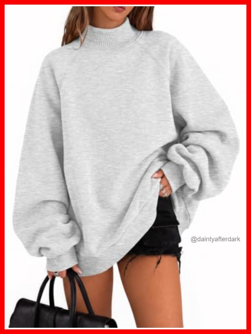 Mock Neck Oversized Sweatshirt with Pockets Raglan Sleeve